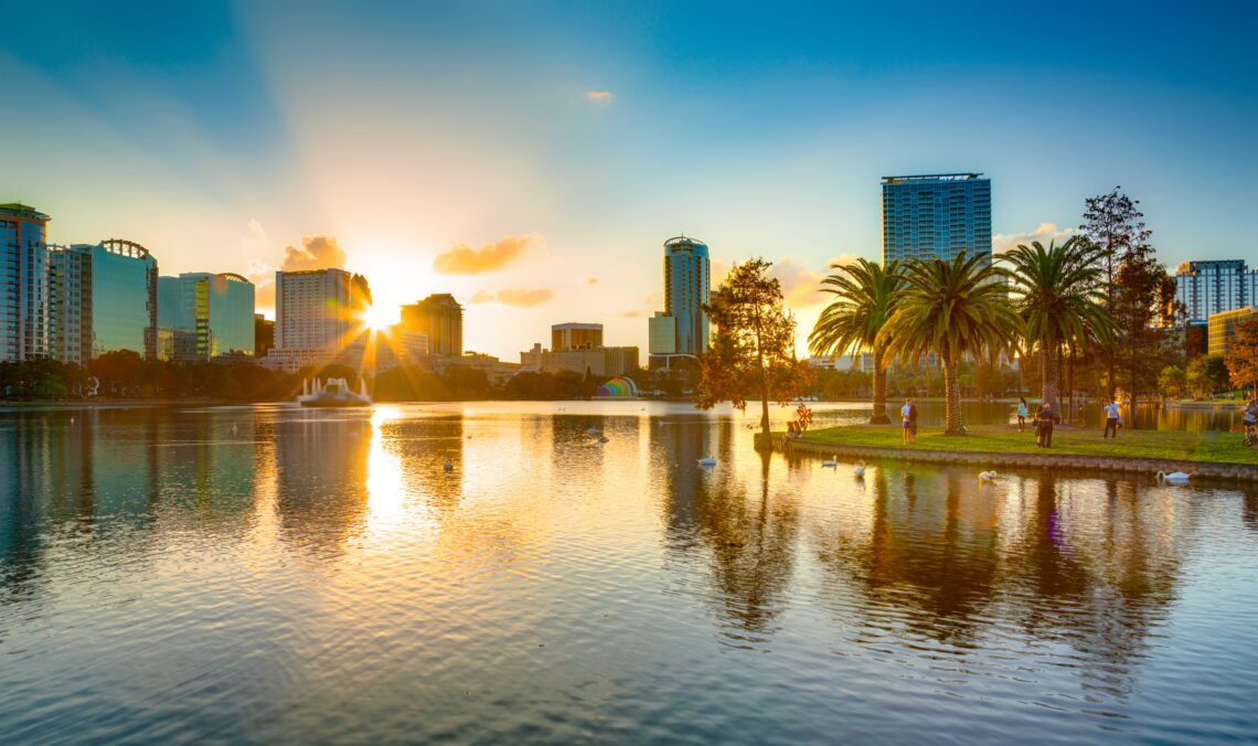 Sunset over Orlando City Skyline