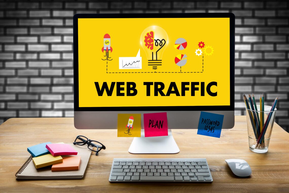 web traffic on yellow pc screen representing get more website traffic from SEO